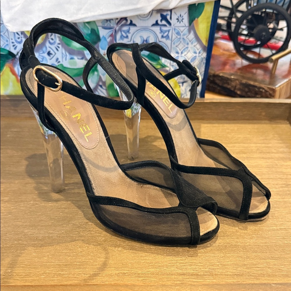 CHANEL Black Mesh Women's Heels